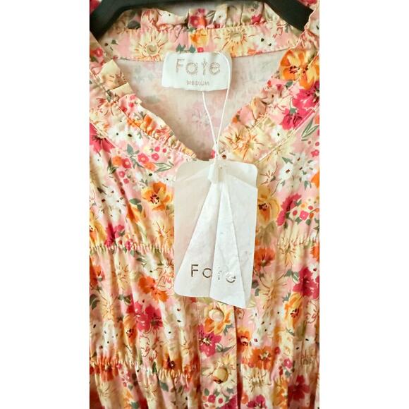 Fate Women's Floral Button Front Romper Elastic Waist Puff Sleeve Tie Belt NWT M - Picture 11 of 13